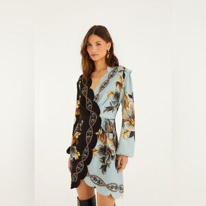 Farm Rio Snake Garden Mix Wrap Mini Dress, Size Small,$298
